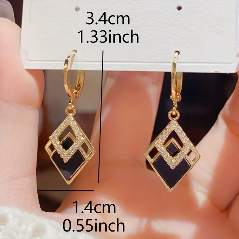 Double Rhombus Zirconia Dangle Earrings – Elegant Zinc Alloy Jewelry for Daily Casual Wear