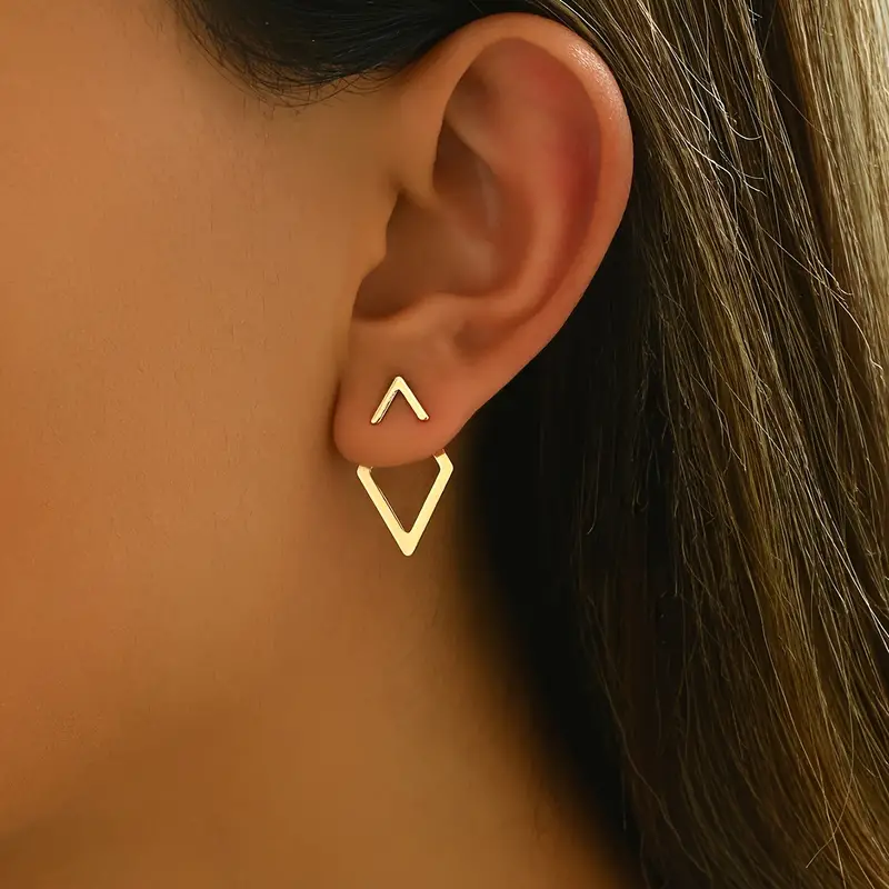 Fashion Simple Geometric Line Ear Studs – Versatile Two-Wear Earrings